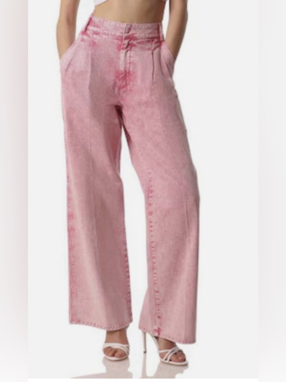 Avec les filled Wide Leg Pink Washed Denim Pants